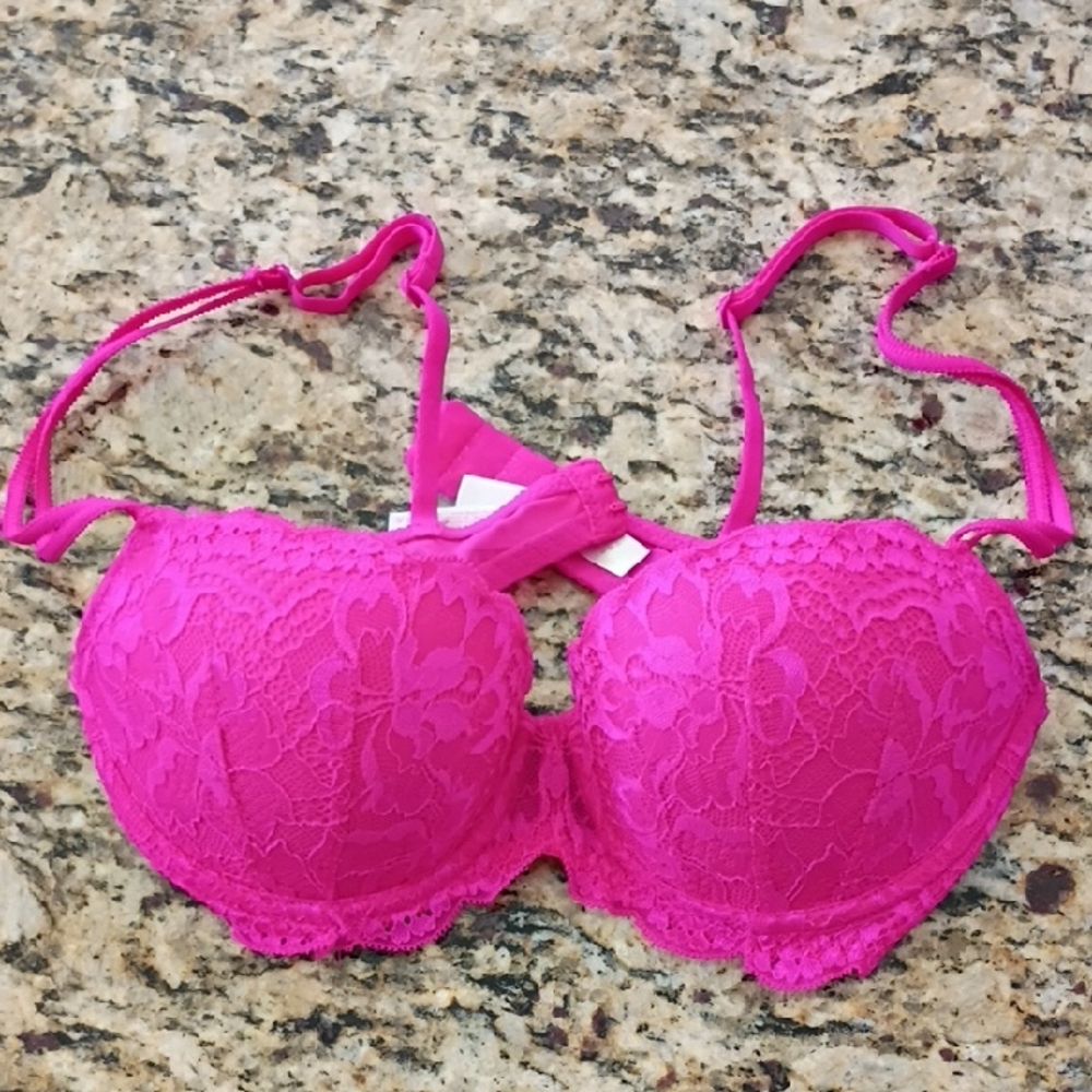 Victoria's Secret Pink Hot Pink Lace Push-Up Bra